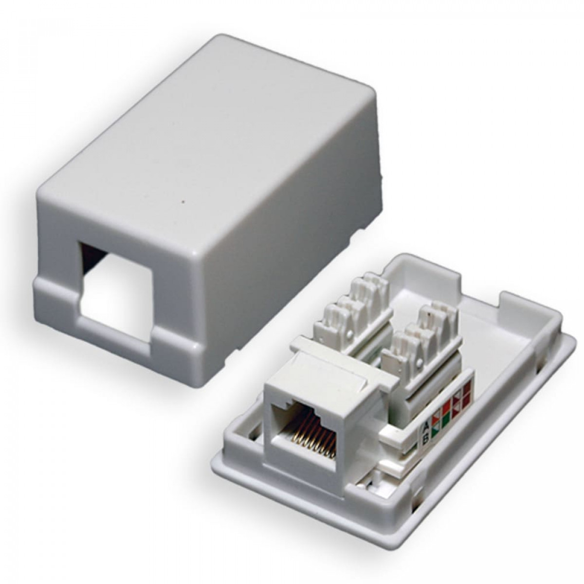 Розетка компьютерная внешняя 1хRJ45, неэкран, cat.5е, 110/Krone тип (Dual IDC) белая