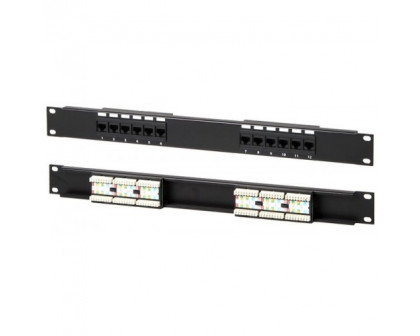 Патч-панель UTP, 19", 12 портов RJ45, cat.5е, 1U, 110 Type, черная "L"